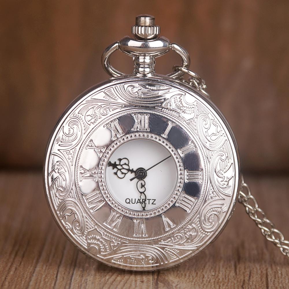 Fashion Silver Hollow Dial Steampunk Quartz Pocket Watch Stainless Steel Pendant Chain Gift for Men Women Friend