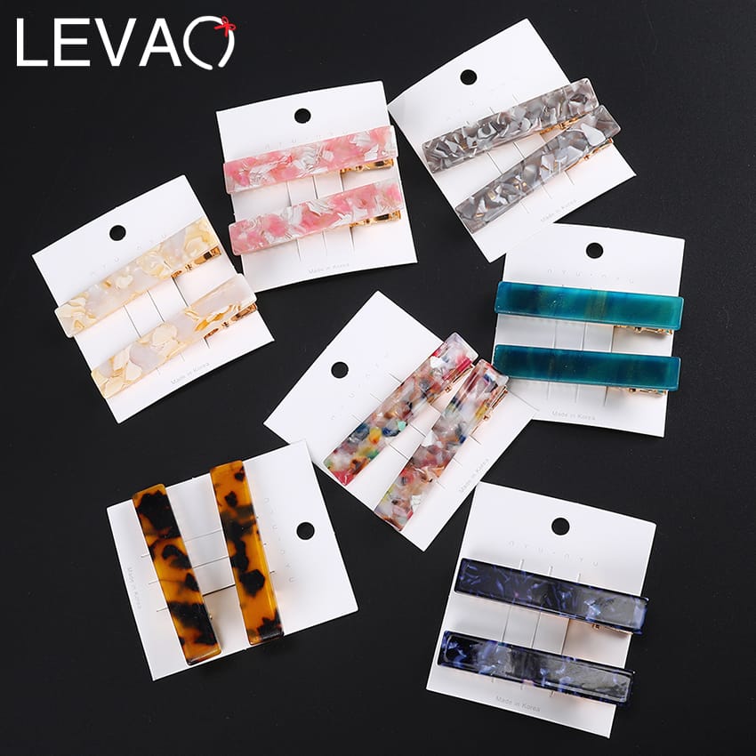 Levao 2PCS Acetic Hair Clip For Women Leopard Marble Hairpin Textured Rectangle Duckbill Clips Barrette Girls Hair Accessories