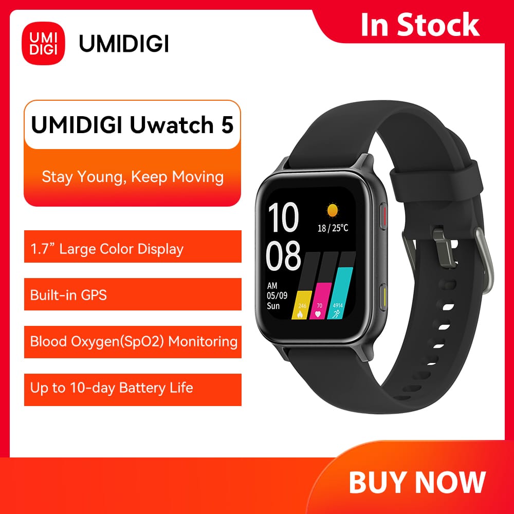 UMIDIGI Uwatch 5 GPS 5ATM Waterproof  Bluetooth SmartWatch Fitness Heart Rate Blood Oxygen Monitor for Android iOS