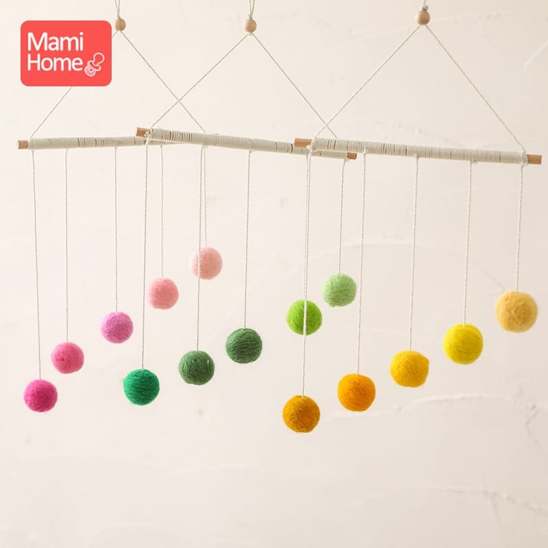 Baby Montessori Plush Ball Mobile Toy Newborn Colorful Hanging Crib Toy Visual Sensory Game Color Cognitive Educational Toys
