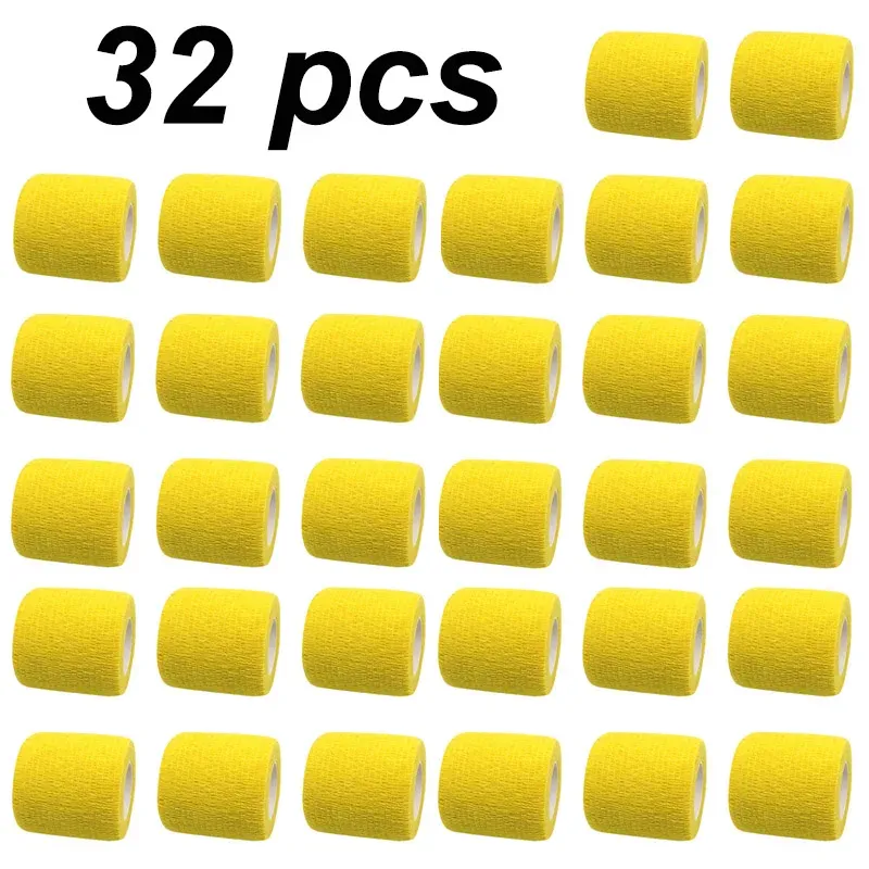 1/6/12/24/32 pcs Yellow Gauze motion Bandage Self-adhesive Breathable Elastic Bandages for Sports Fixing Finger Wrist Leg