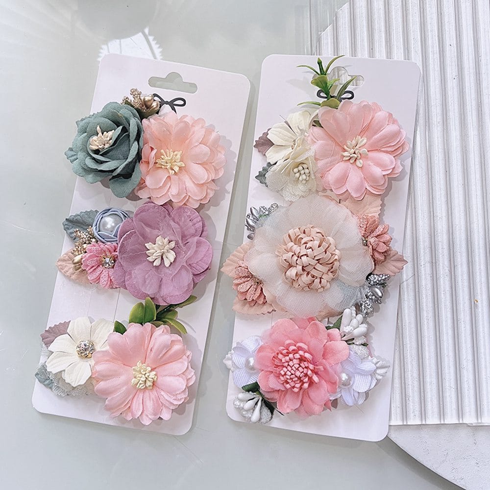 3PCS/Set Flower Petals Hair Clip For Sweet Girls Pearl Chiffon Hair Decorate Headwear Hairpin Barrettes Kids Hair Accessories
