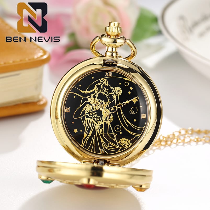 BENNEVIS Sailor fob watch Moon Anime Sakura Quartz Pocket Watch necklace Chain Star Fan Collection Relogio DeBolso
