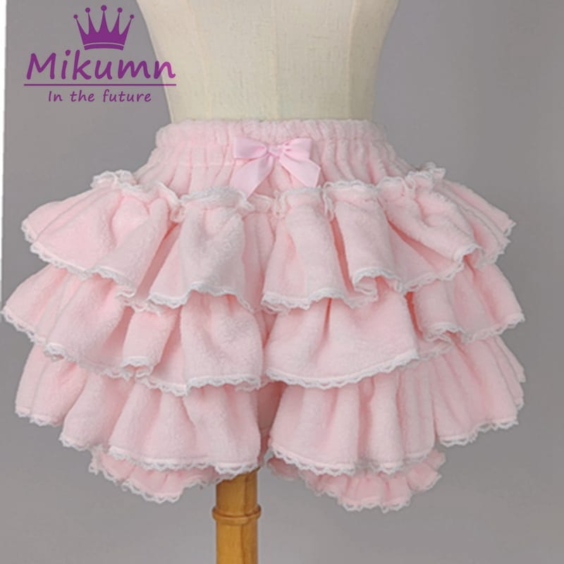 Harajuku Y2k Sweet Pink White Pumpkin Pants Lolita Autumn Winter JK Plush Shorts Japanese Kawaii Ruffles Lantern Shorts