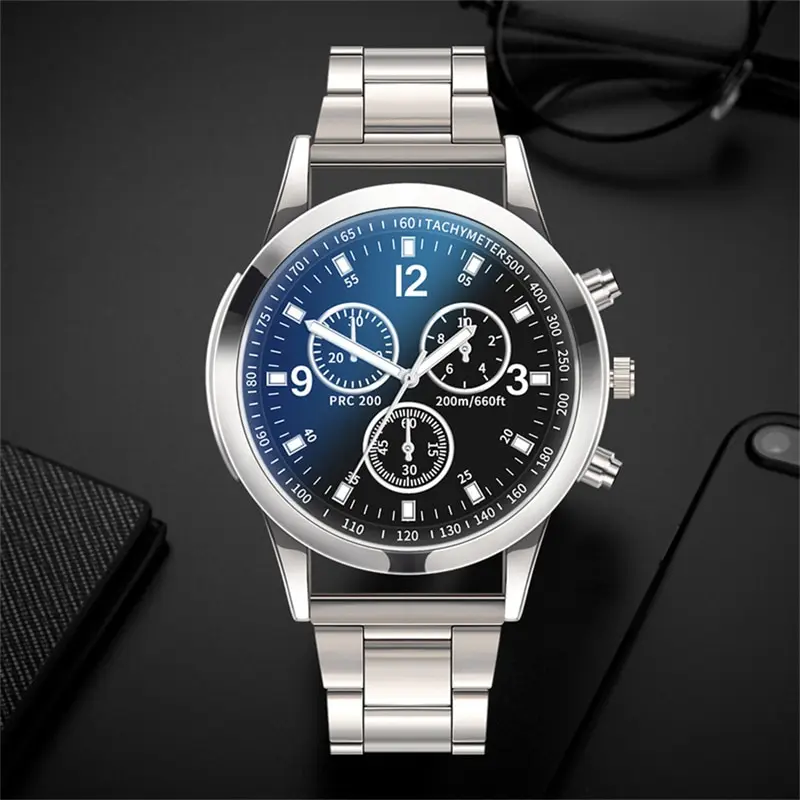 Fashion Mens Bracelet Watches Set Luxury Men Sports Silver Stainless Steel Quartz Watch Man Business Casual Wrist Watch