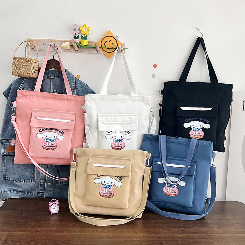 Cinnamorol Canvas Messenger Bags Sanrio Anime Handbags Casual All-Match Satchel Large Capacity Tote Women's Commuter Backpacks