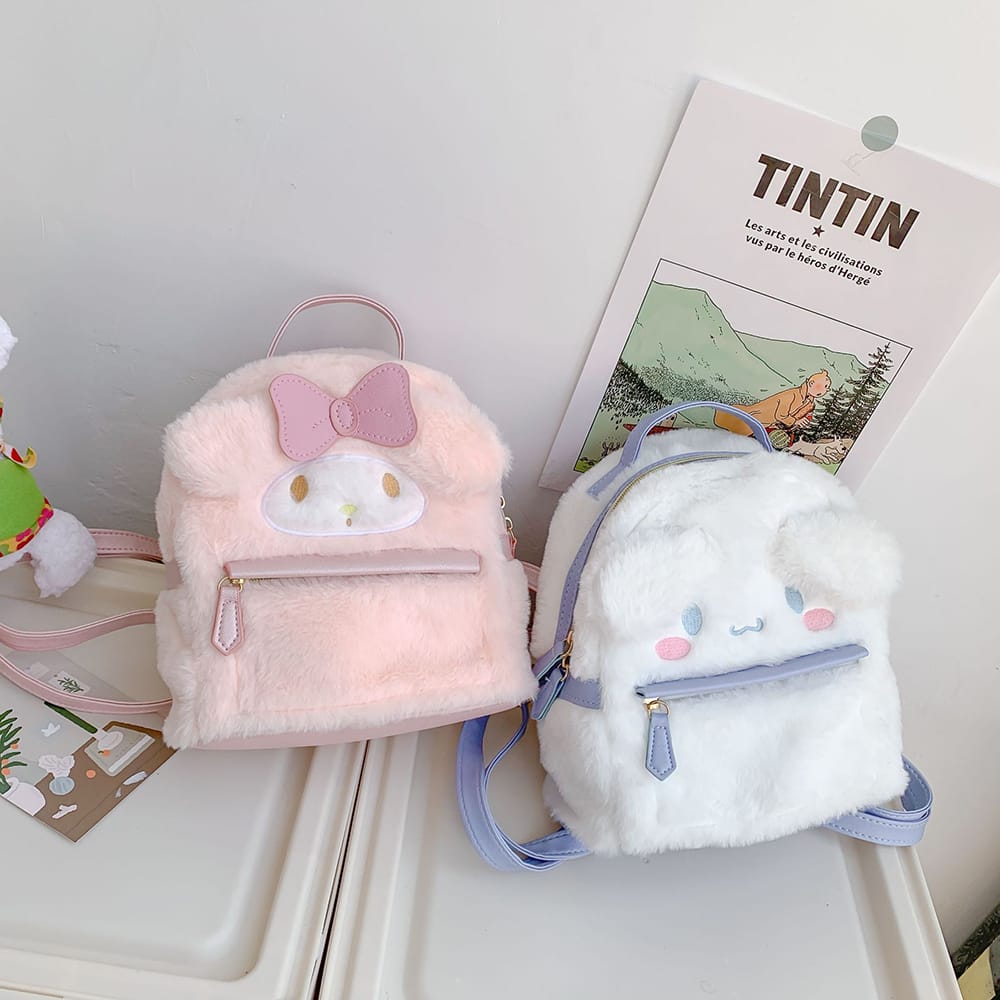 Kawaii Cartoon Cute Sanrio Cinnamoroll Shoulder Backpacks Bag My Melody School Bag Key Coin Purse Plush Bag Girl Toy Gifts