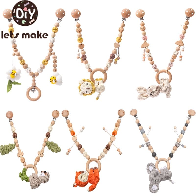 Baby Wooden Crochet Stroller Toys Hanging Stroller Rattle Crib Bell Animal Mobiles Gym Stroller Pendants Gifts Children's Toys