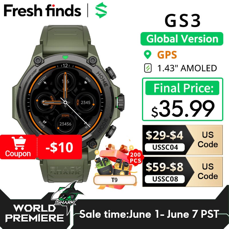 [World Premiere]Blackshark GS3 Smart Watch Global Version 1.43"AMOLED Display 5ATM 21 Day Battery Life GPS Satellite Positioning