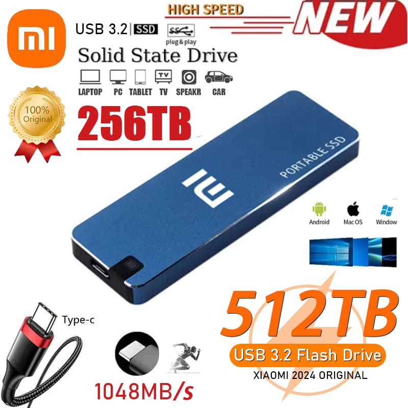 NEw Xiaomi 1TB 2TB Original High-speed Portable SSD 512TB External Hard Drive Storage Type-C USB 3.2 Interface For PC Laptops