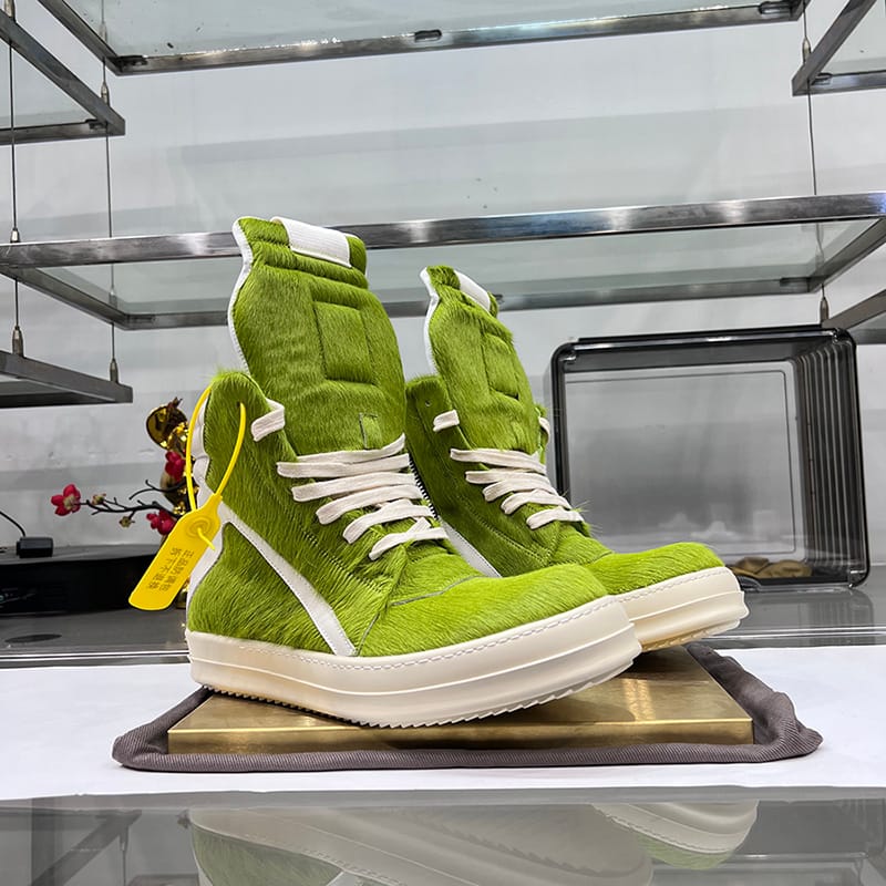 Casual Shoes Men Ricks High Top Quality Leather  Luxury Owens Geobasket Luxury Sneakers Horse Hair Thick Sole Ro Ankle Boots