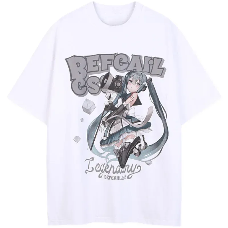 Japanese Cartoon Two-dimensional Animation Graphic Print Harajuku Women T-shirts Casual Loose O-neck Short Sleeve Tops Unisex