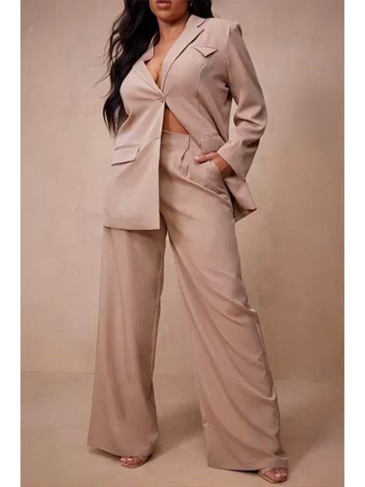 2024 Plus Size Jacket Blazer Casual Wide Leg Pants Two Piece Elegant Women's Pants Set Office Outfits Business Clothing