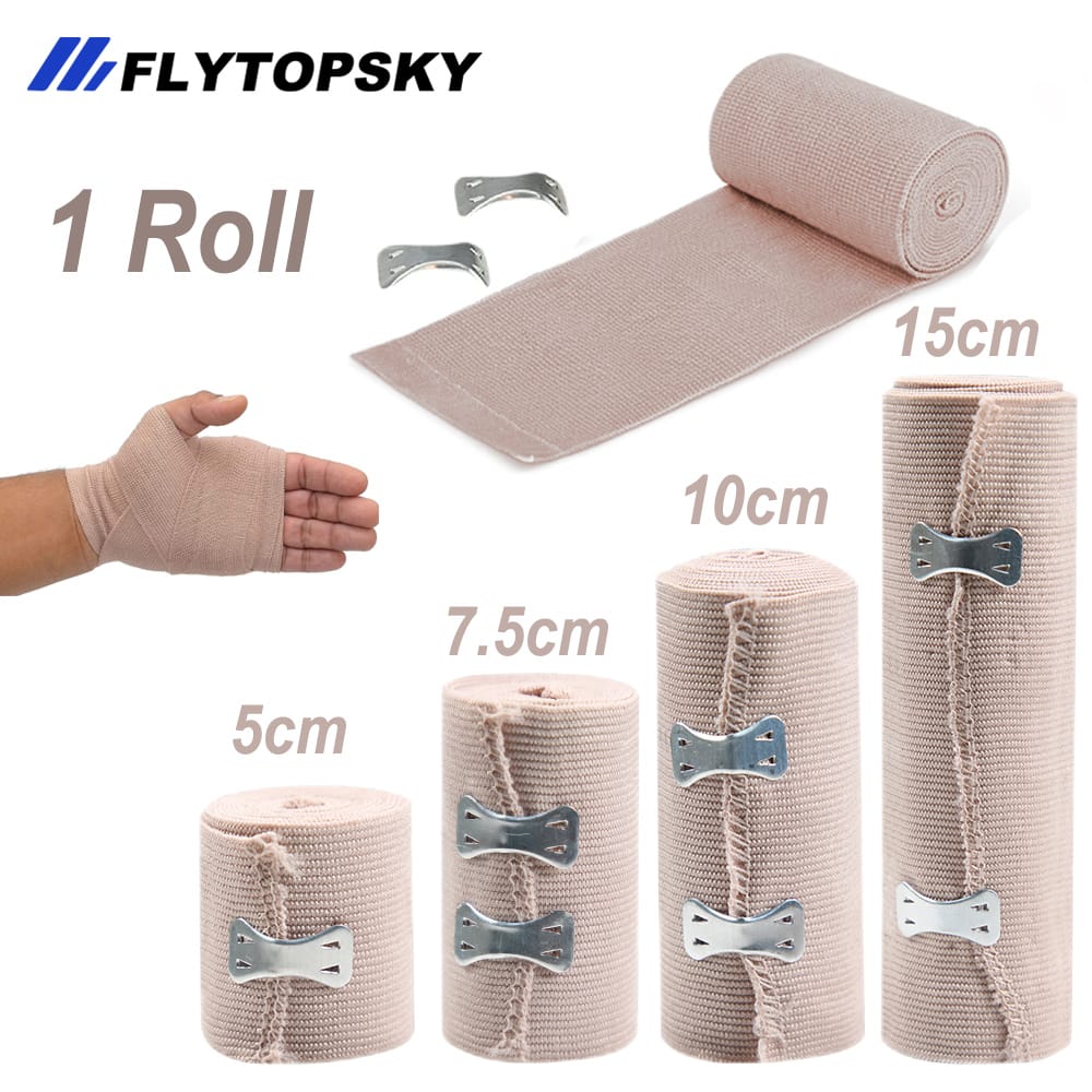 1 Roll Compression Bandage Wrap with Clips,Sports Bandages Tape for Ankle, Wrist, Arm, Leg Sprains First Aid Bandages Measure