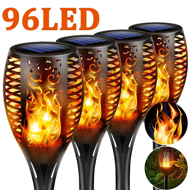 Solar Garden Flame Light 96LED Solar Lights Outdoor Flickering Torch Waterproof Decor Landscape Lawn Lamp Path Lighting