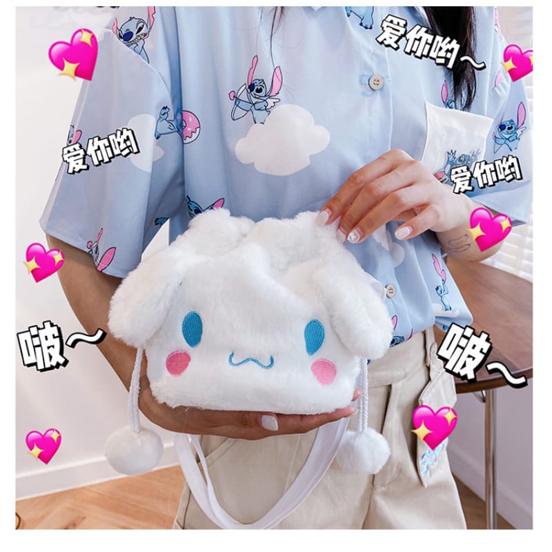 Kawaii Cinnamoroll Sanrio Plush Bag My Melody Anime Cartoon Handbag Purin Dog Messenger Bag Kuromi Plush Backpack for Girls kids