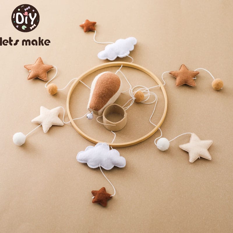 Hot Air Balloon Baby Rattle Toys Wooden Mobile Musical Bed Bell Hanging Toy 0-12 Month Newborn Infant Crib Gift Holder Brackets
