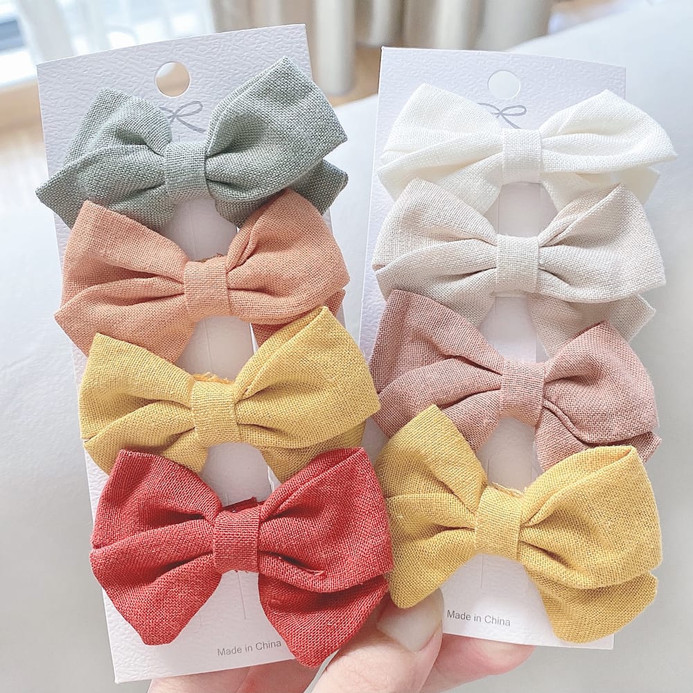 4Pcs/set 2.4inches Cute Solid Linen Bowknot Hair Clips for Girls Handmade Hairpins Barrettes Headwear Kids Hair Accessories Gift