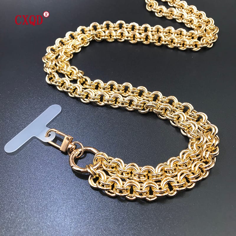 120cm Bevel Design Anti-lost Phone Lanyard Rope Neck Strap Portable Double Ring Aluminum Phone Chain Accessories Gift Outdoor