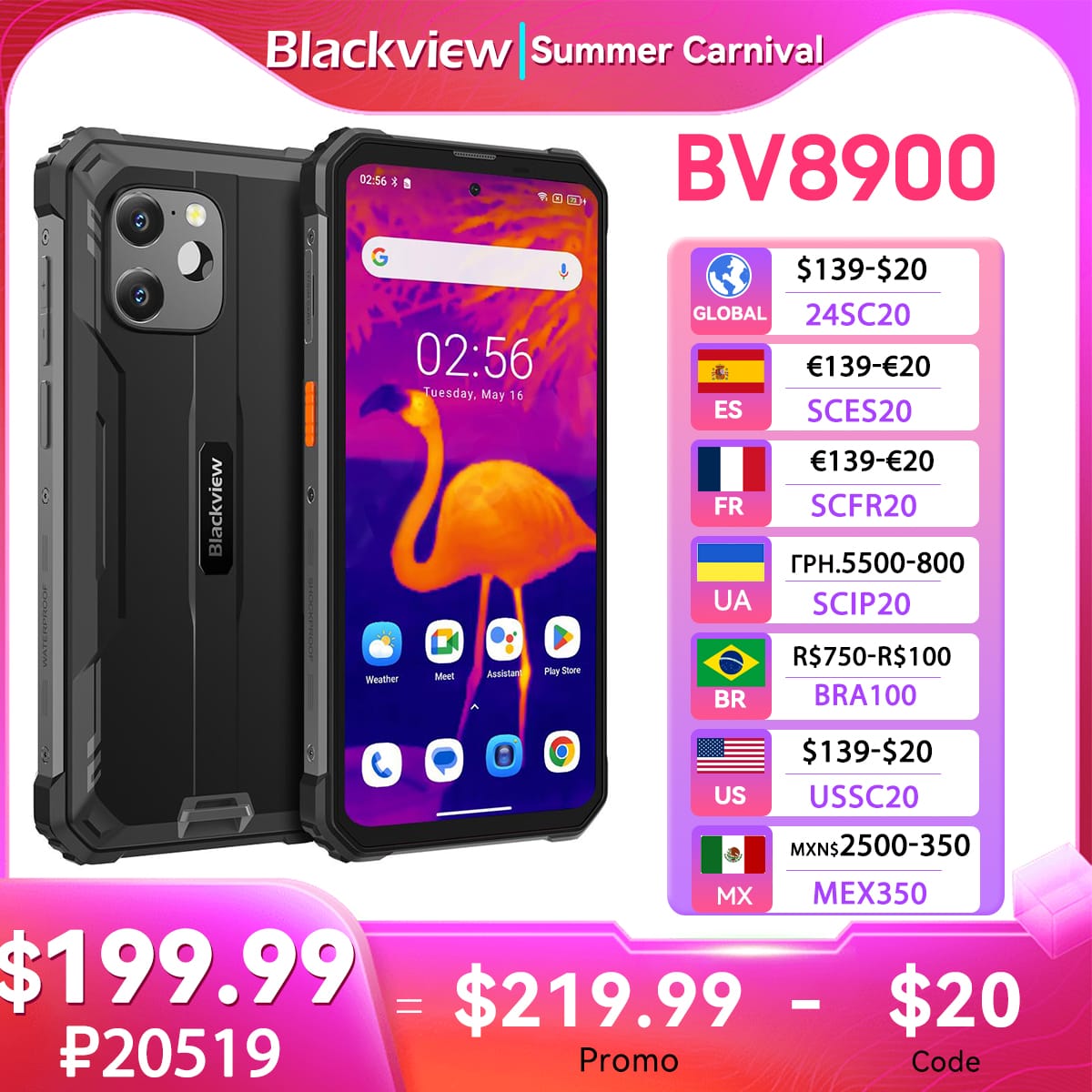 [World Premiere] Blackview BV8900 Rugged Smartphone Android 13 6.5'' Display 16GB 256GB Helio P90 Mobile Phone Thermal Cellphone