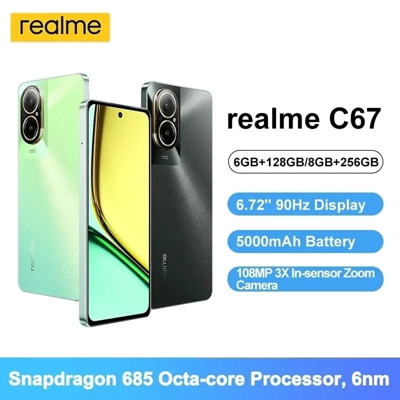 Global Verison Realme C67 Snapdragon 685 6.72'' 90Hz Display 108MP AI Camera 5000mAh 33W SUPERVOOC Charge Support NFC Smartphone