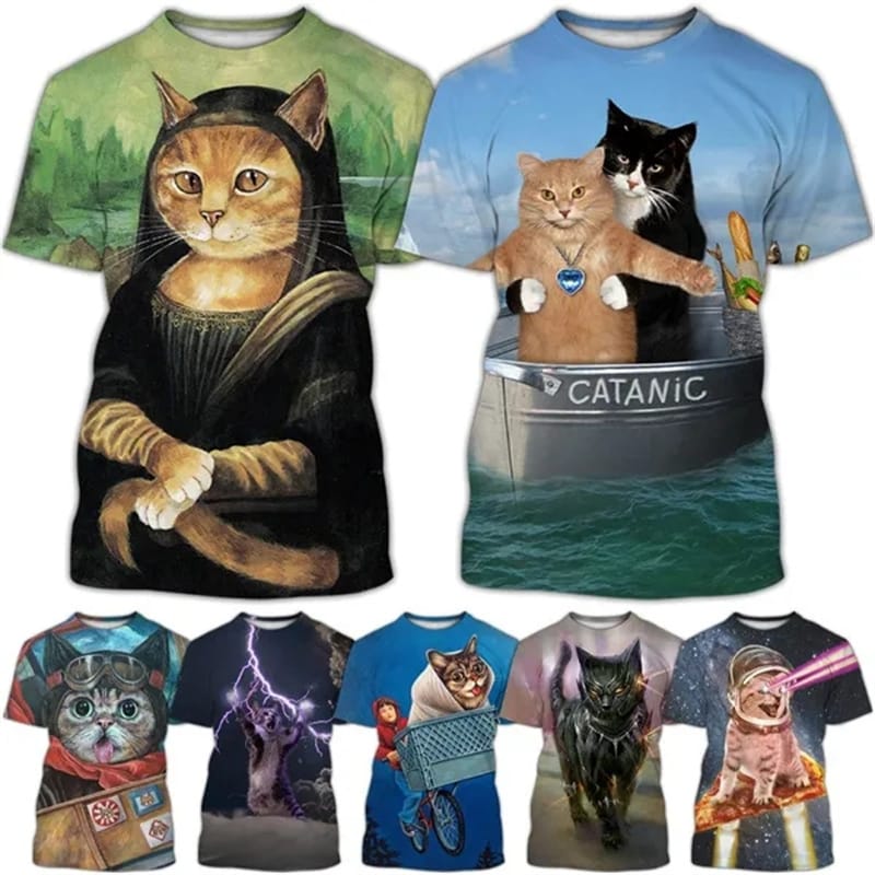 Cute Cat Graphic T Shirt for Men Cool Designs 3D Cats Printed T-shirt Tops Funny Kid Tee Shirts Harajuku Fashion Womens Clothing