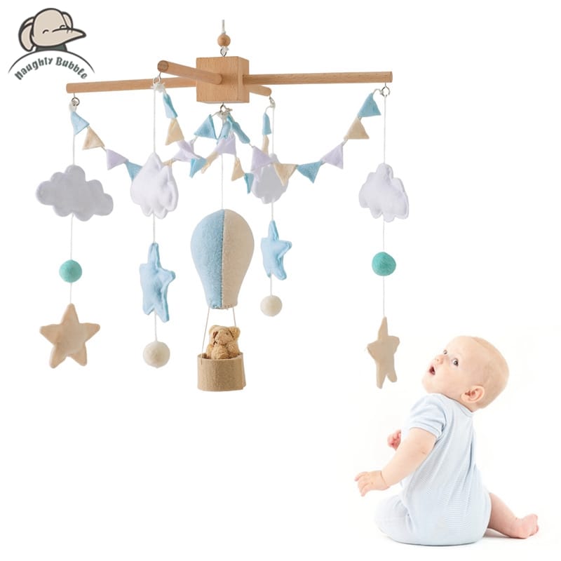 Baby Rattle Toy 0-12 Months Felt Wooden Mobile Newborn Music Box Crochet Bed Bell Hanging Toys Holder Bracket Infant Crib Toy