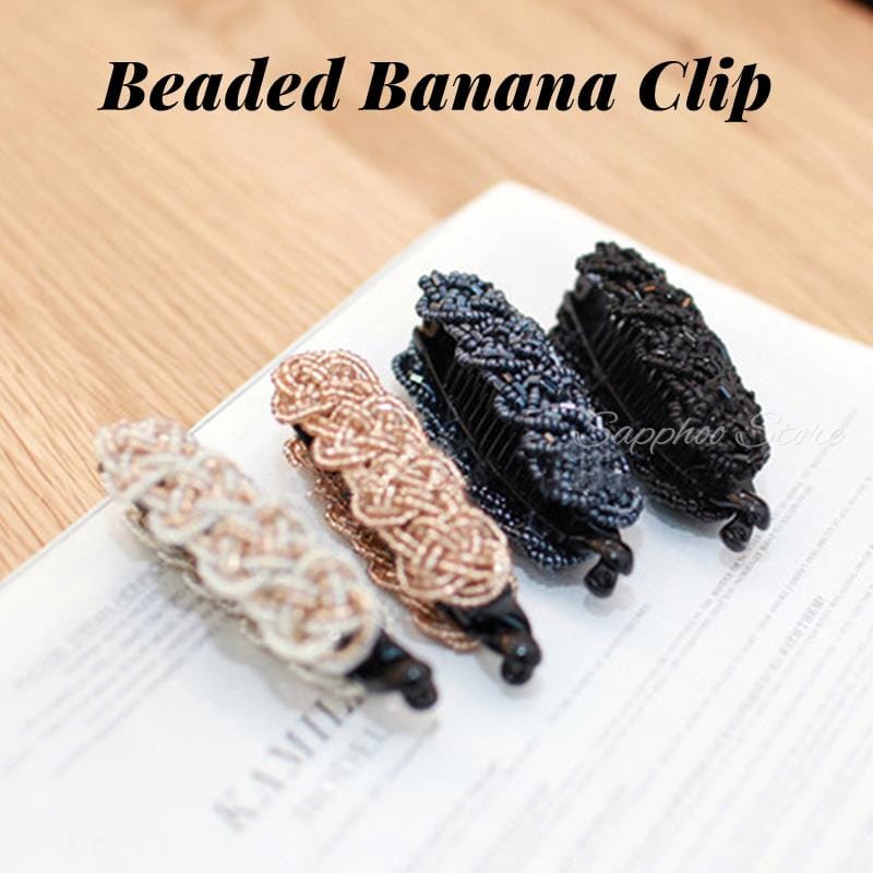 Korea Crystal Beads Edition Small Hairpin Banana Clip 8cm Vertical Clip Twist Clip Horsetail Clip Horsetail Buckle 4 Colors