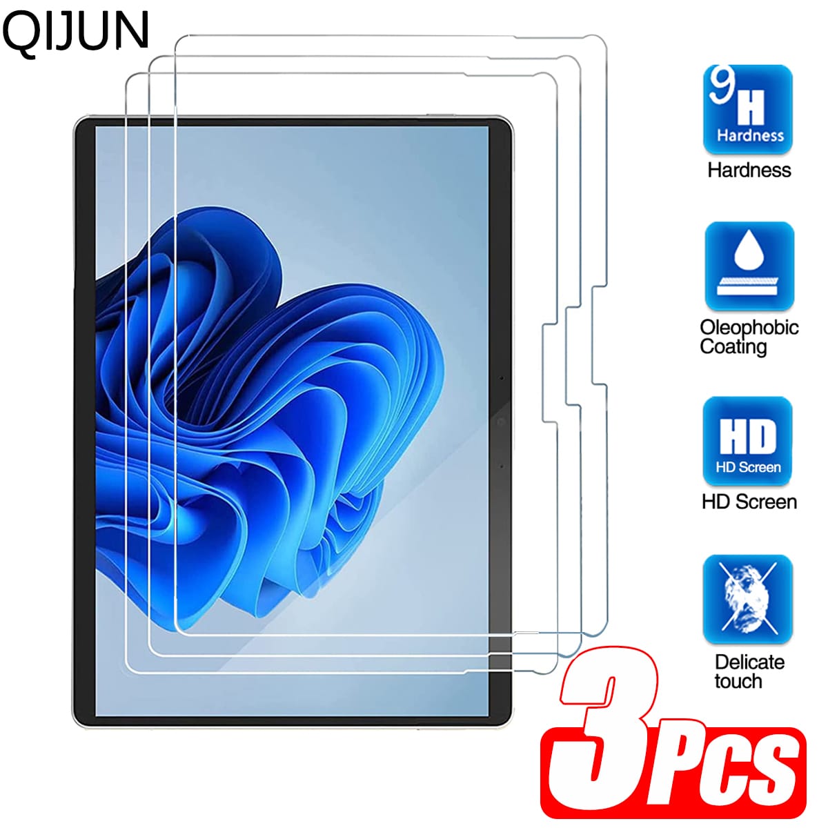 3pcs Tempered Glass For Microsoft Surface Pro 9 4 5 6 7 8 X Tablet Screen Protector For Surface Go 1 2 3 Premium 9H Glass Film