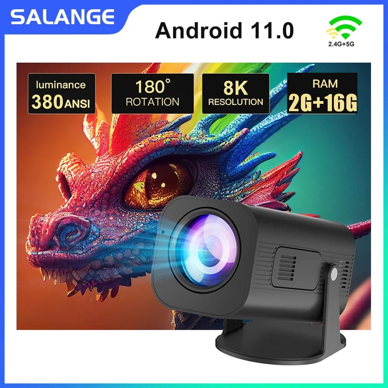 Salange P330 Projector Upgrated HY300 Android 11 380 ANSI 4K 8K Native 1080P Wifi6 BT5.0 Cinema Outdoor Portable Mini Projetor