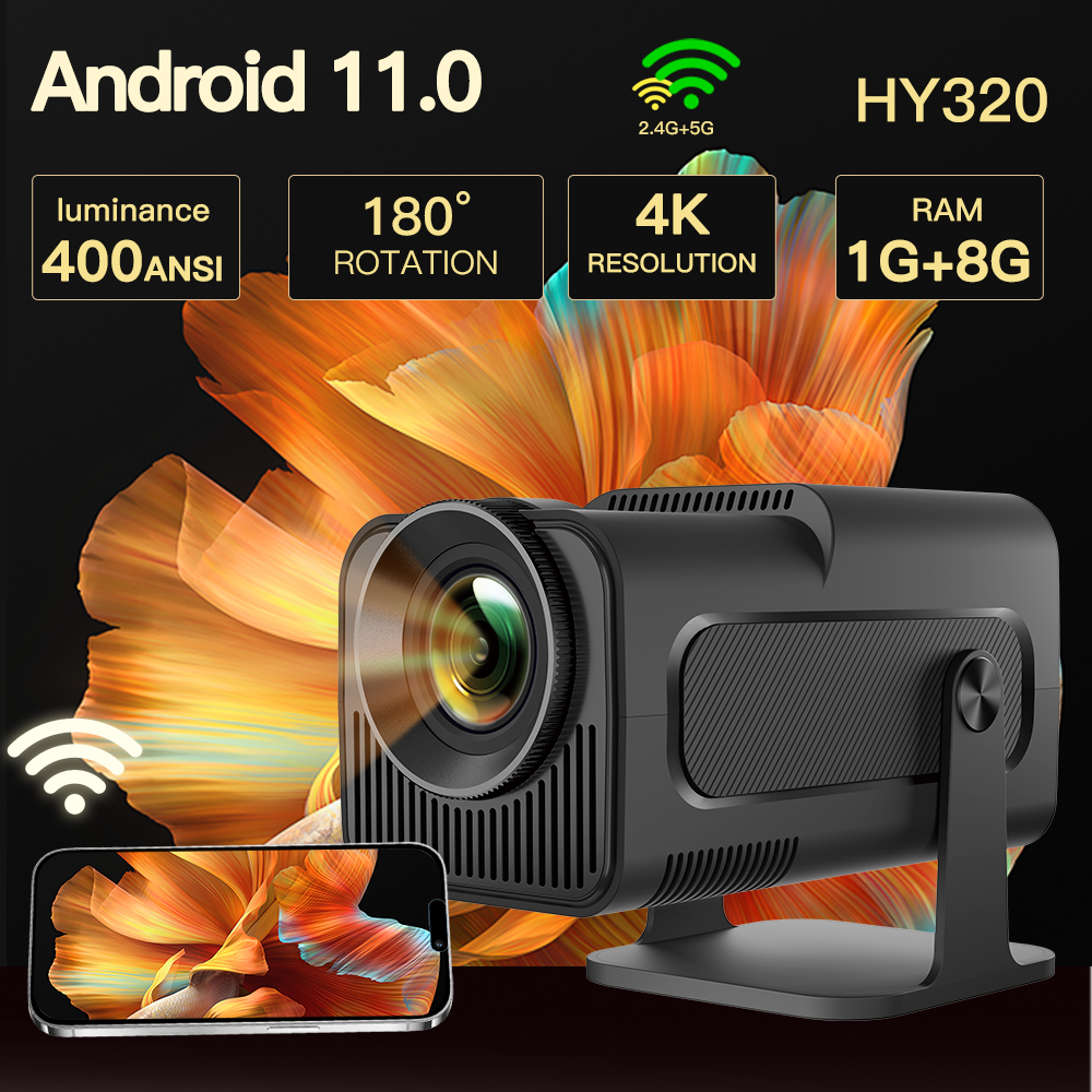 HY320 Android 11 Projector  1920*1080P LYNCAST 4K Dual Wifi6 400ANSI  BT5.0 Home Cinema Teaching Portable  Upgrade HY300 Project