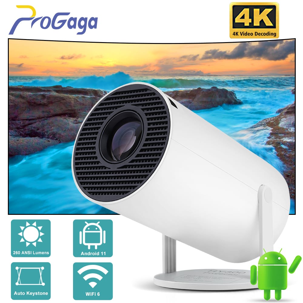 PROGAGA HY300 Mini Projetor 4K Android 11 WiFi BT5.0 260ANSI Allwinner H713 Portable Projector 720P Home Cinema Beam HY300 Pro