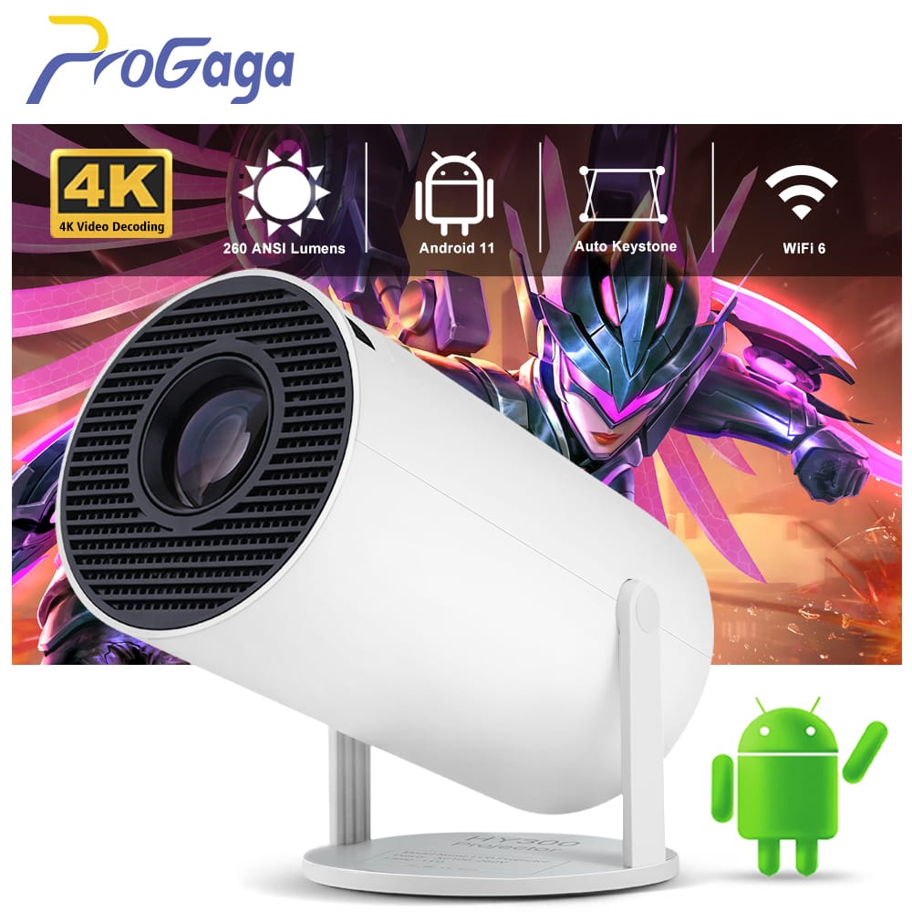 Progaga HY300 Projector 4K Android 11 WiFi 260 ANSI Allwinner H713 BT5.0 720P Home Cinema Outdoor Portable Projetor HY300 PRO