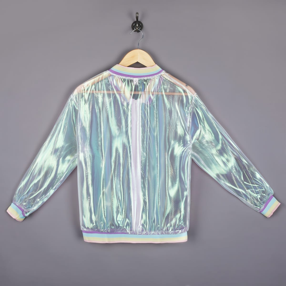Women Iridescent Laser Transparent Coat Jacket Holographic Coat Rainbow Baseball Windbreaker Coats Woman Clothing