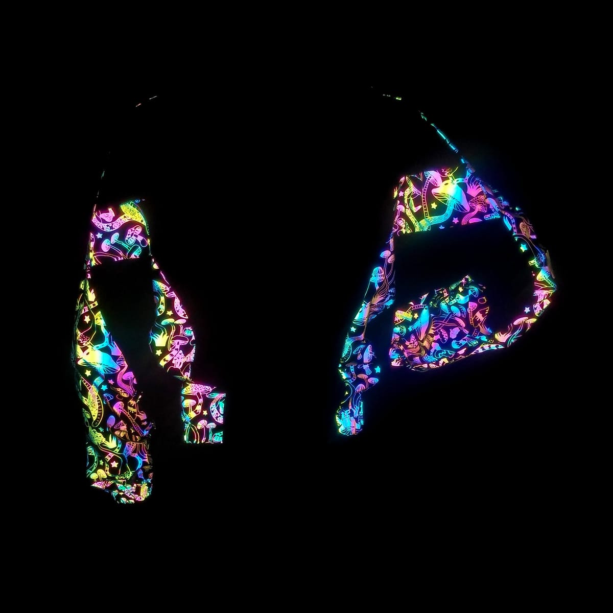 Women's Holographic Reflective Rave Rainbow "Mushroom Pattern" Outerwear Track Patchwork Jacket Outfit Clothing