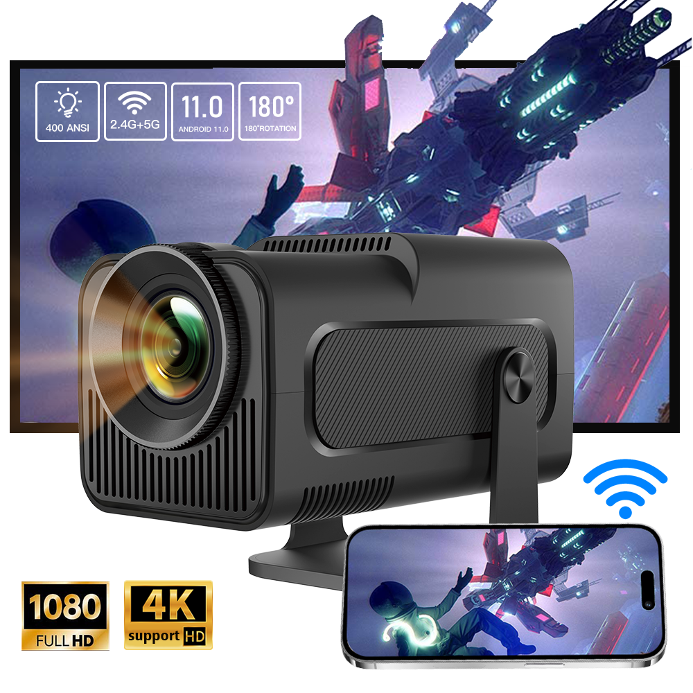 LYNCAST HY320 Portable Projector Android 11 4K Native 1080P Dual WiFi6 400ANSI BT5.0 Home Cinema Projection Upgrated HY300