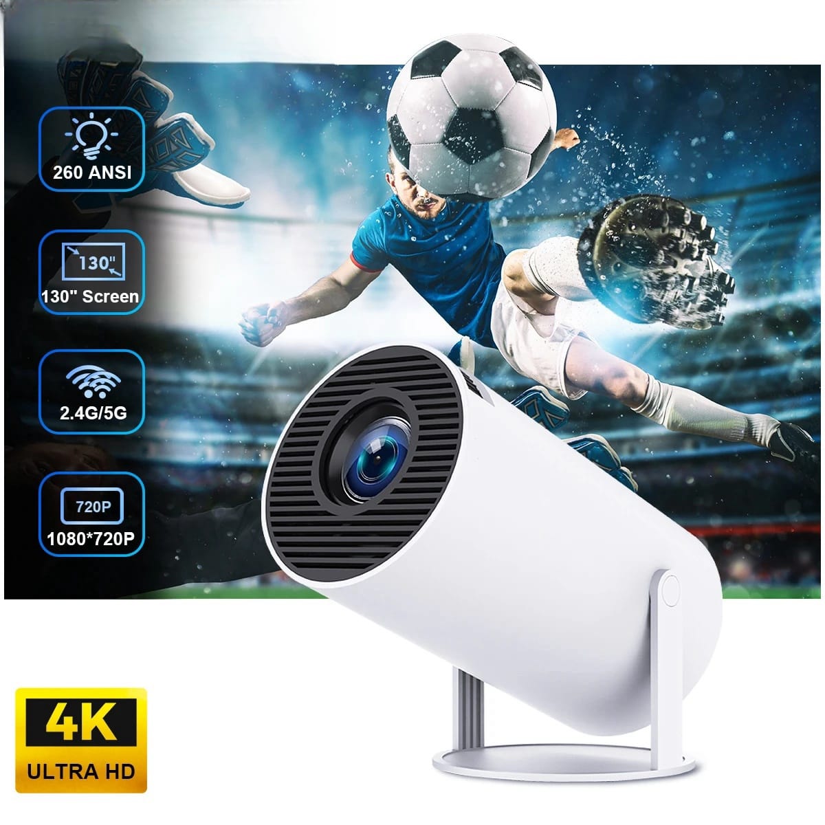 HY300 Pro Portable Smart Projector 260ANSI Android 12 Dual Wifi6 BT5.0 4K Home Cinema Outdoor Projector 1080P 1280*720P HD