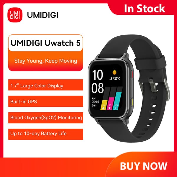 UMIDIGI Uwatch 5 GPS 5ATM Waterproof  Bluetooth SmartWatch Fitness Heart Rate Blood Oxygen Monitor for Android iOS
