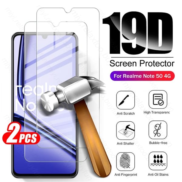 2Pcs 19D 9H Premium Tempered Glass For Realme Note 50 4G 2024 RMX3834 6.74" Phone Screen Protector Explosion-Proof HD Film Cover