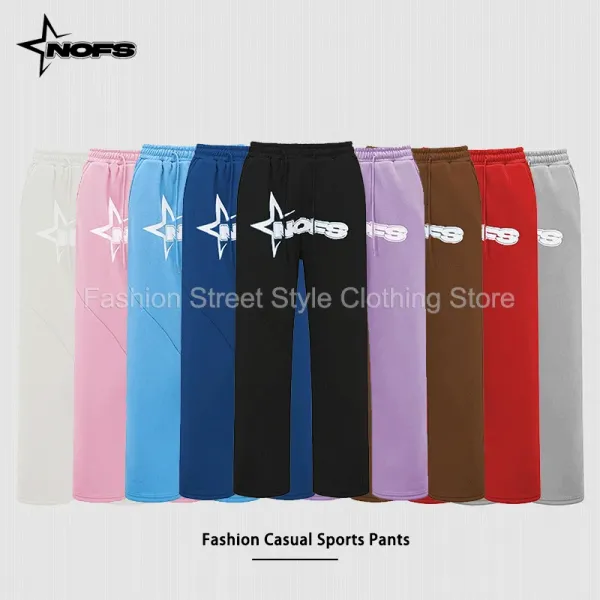 NOFS Y2k Harajuku Fashion Hip Hop Men Women Streetwear Drawstring Elastic Waist Sports Pants Quality Casual Tracksuit Trousers