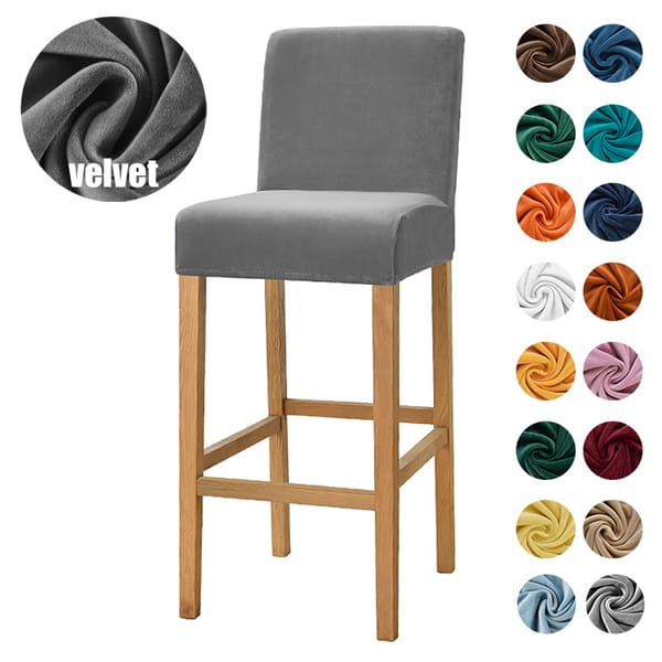 Velvet Fabric Bar Stool Chair Cover Spandex Stretch Short Back Chair Covers for Dining Room Cafe Home Small Size Seat Slipcover