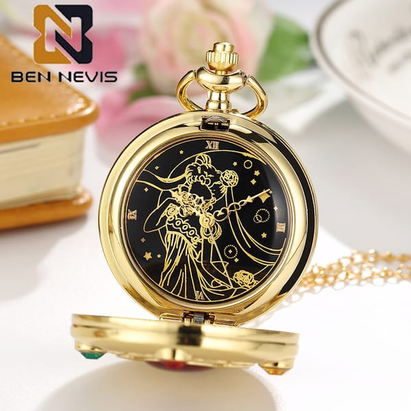 BENNEVIS Sailor fob watch Moon Anime Sakura Quartz Pocket Watch necklace Chain Star Fan Collection Relogio DeBolso
