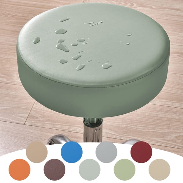 Pu Leather Waterproof Round Chair Cover Dustproof Bar Stool Cover Dining Chair Cover Elastic Home Restaurant Chair Protector