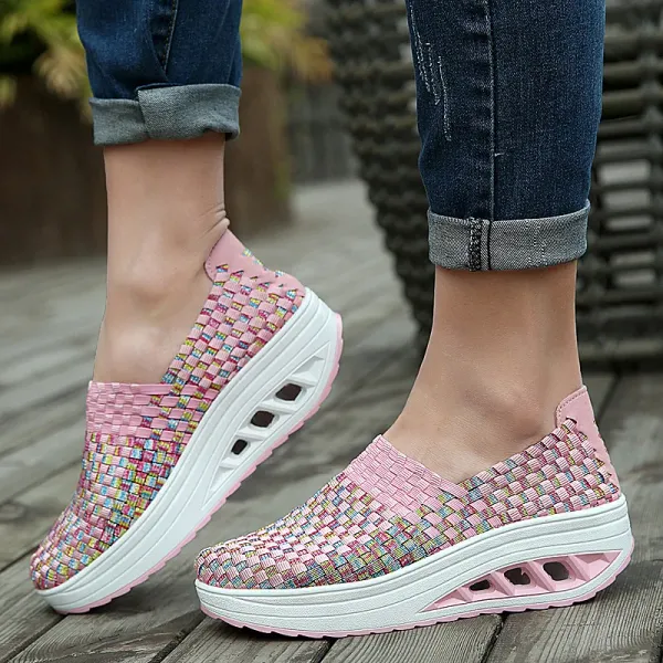 Summer Sneakers Women Shoes Wedges Increased Thick Platform Shoes Woman Woven Breathable Casual Sneakers Tenis Chaussure Femme