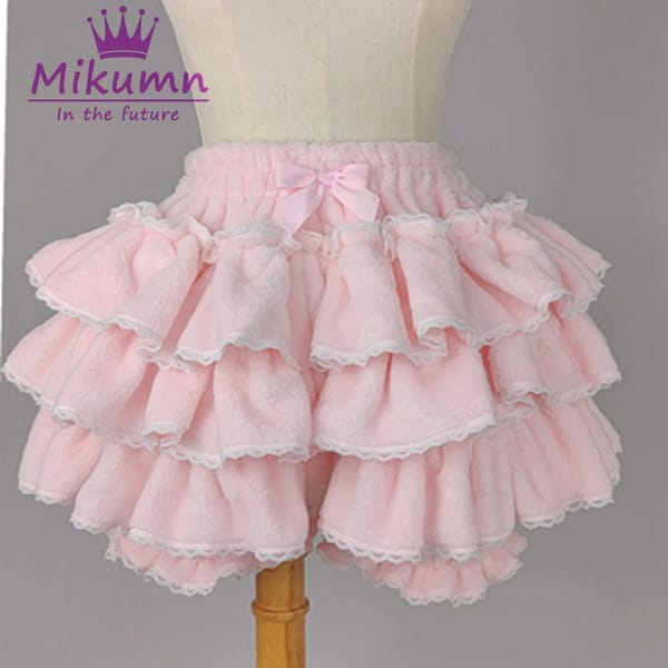 Harajuku Y2k Sweet Pink White Pumpkin Pants Lolita Autumn Winter JK Plush Shorts Japanese Kawaii Ruffles Lantern Shorts