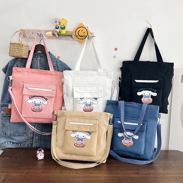 Cinnamorol Canvas Messenger Bags Sanrio Anime Handbags Casual All-Match Satchel Large Capacity Tote Women's Commuter Backpacks