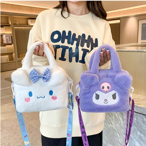 Kawaii Sanrio Plush Bag Kuromi Shoulder Bag Cinnamoroll Handbag My Melody Crossbody Plushie Tote Makeup Backpack Women Girl Gift