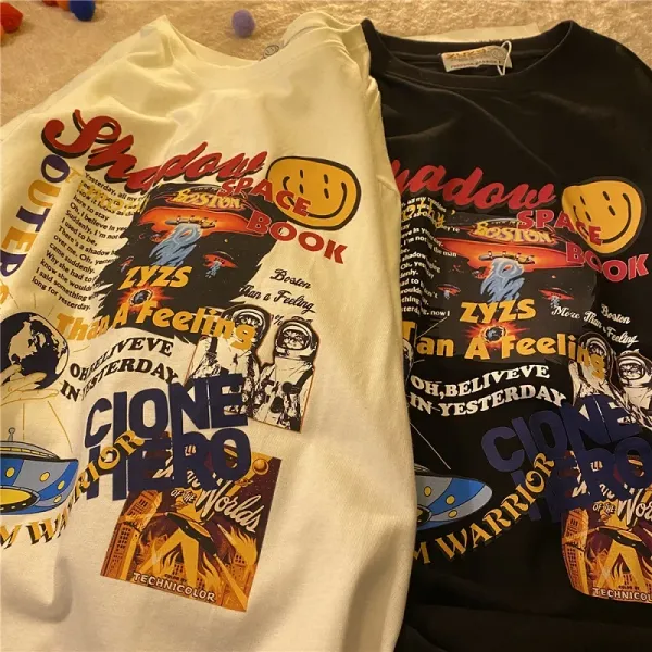 Oversized Women T Shirt Alien Print Short Sleeve Harajuku T-shirt Hip-hop Summer Streetwear Tops Girl T-shirt Y2k Top Women