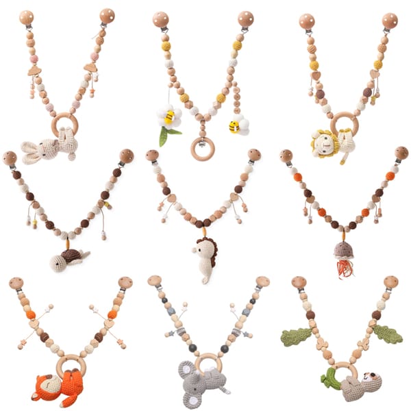 Baby Crochet Stroller Toys Wooden Hanging Ocean Stroller Teething Rattle Bell Animal Mobiles Gym Stroller Pendants Gifts Toys