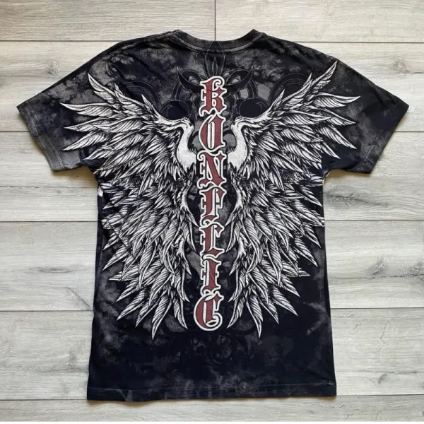 Y2K American Mens Street Printed Cotton T-shirt Hip Hop Pattern Round Neck Extra Large T shirt Harajuku Gothic Short-sleeved Top